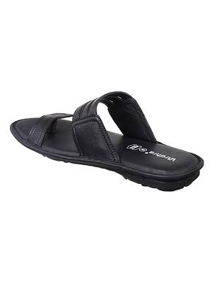 Vardhra Men's Black Genuine Leather Thump Casual Slipper 3