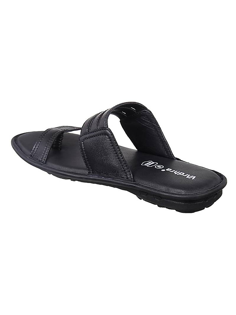 Vardhra Men's Black Genuine Leather Thump Casual Slipper