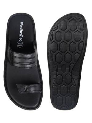 Vardhra Men's Black Genuine Leather Thump Casual Slipper 4