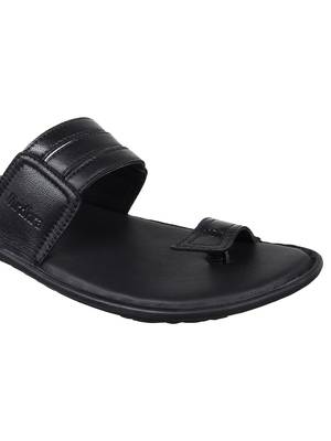 Vardhra Men's Black Genuine Leather Thump Casual Slipper 5