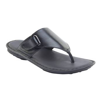 Vardhra Men's Black Genuine Leather V Shape memory Casual Slipper 1