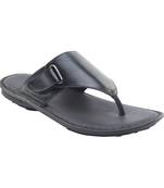 Vardhra Men's Black Genuine Leather V Shape memory Casual Slipper