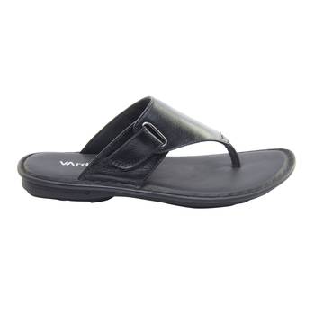 Vardhra Men's Black Genuine Leather V Shape memory Casual Slipper 3