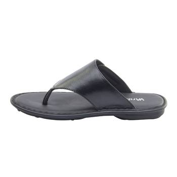 Vardhra Men's Black Genuine Leather V Shape memory Casual Slipper 4
