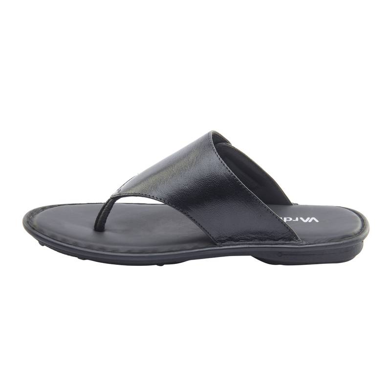Vardhra Men's Black Genuine Leather V Shape memory Casual Slipper