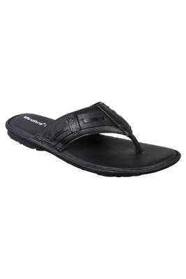 Vardhra Men's Black Genuine Leather V Shape memory Casual Slipper 1