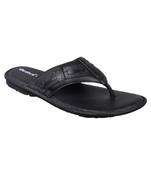 Vardhra Men's Black Genuine Leather V Shape memory Casual Slipper