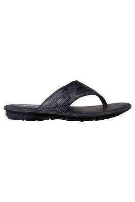 Vardhra Men's Black Genuine Leather V Shape memory Casual Slipper 2