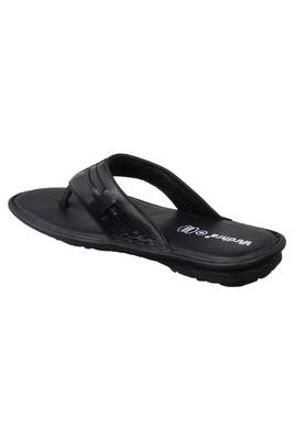 Vardhra Men's Black Genuine Leather V Shape memory Casual Slipper 4