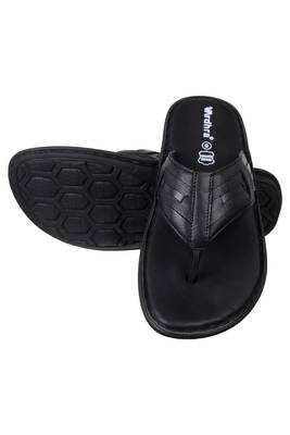 Vardhra Men's Black Genuine Leather V Shape memory Casual Slipper 5