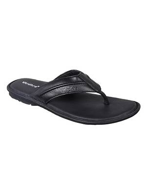 Vardhra Men's Black Genuine Leather V Shape memory Casual Slipper 1