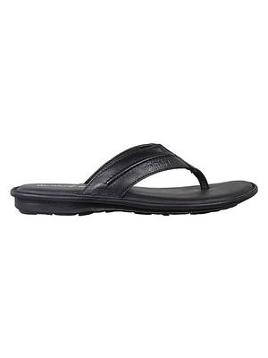 Vardhra Men's Black Genuine Leather V Shape memory Casual Slipper 2