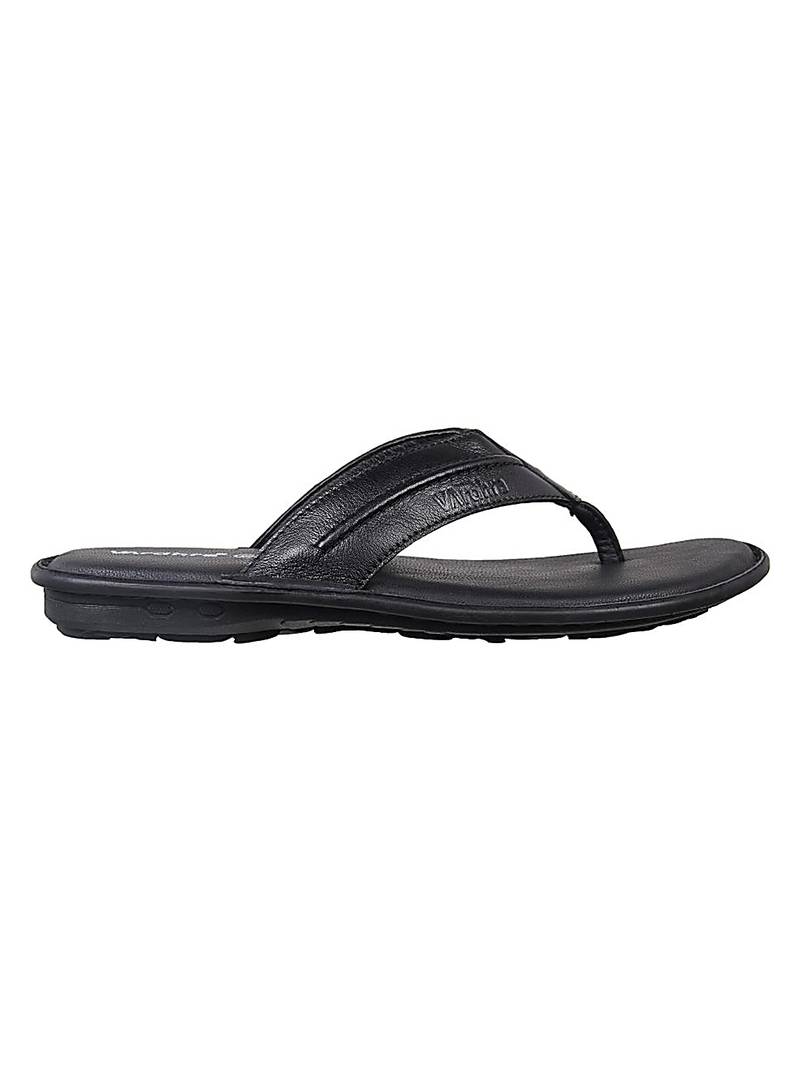 Vardhra Men's Black Genuine Leather V Shape memory Casual Slipper