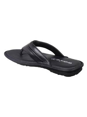 Vardhra Men's Black Genuine Leather V Shape memory Casual Slipper 3