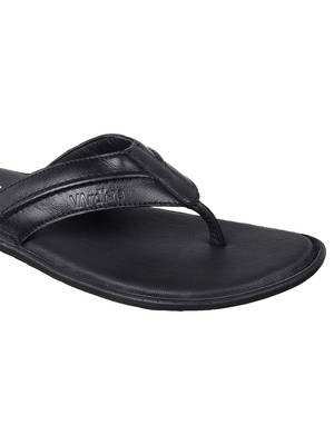 Vardhra Men's Black Genuine Leather V Shape memory Casual Slipper 5