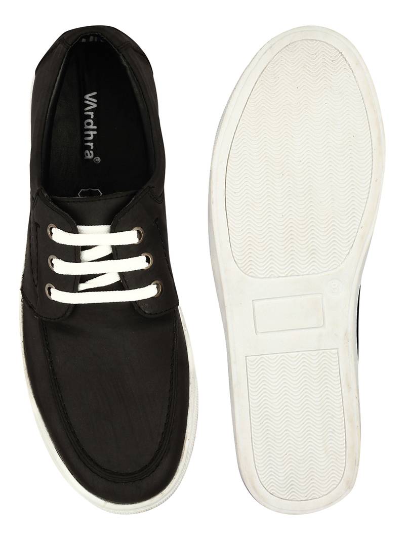 Vardhra Men's Black Synthetic Leather Casual Sneaker Casual Shoes