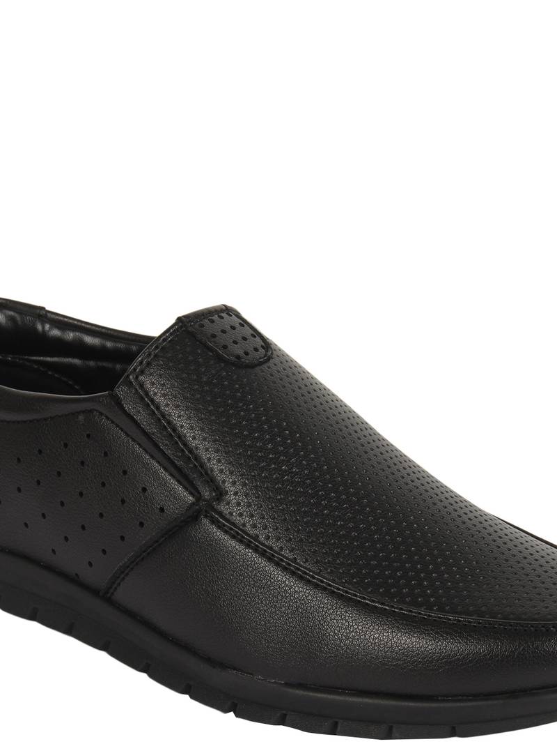 Vardhra Men's Black Synthetic Leather Slip On Formal Shoes