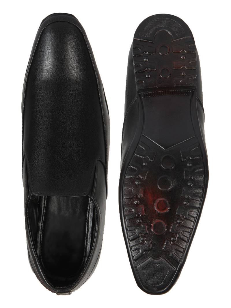 Vardhra Men's Black Synthetic Leather Slip On Formal Shoes