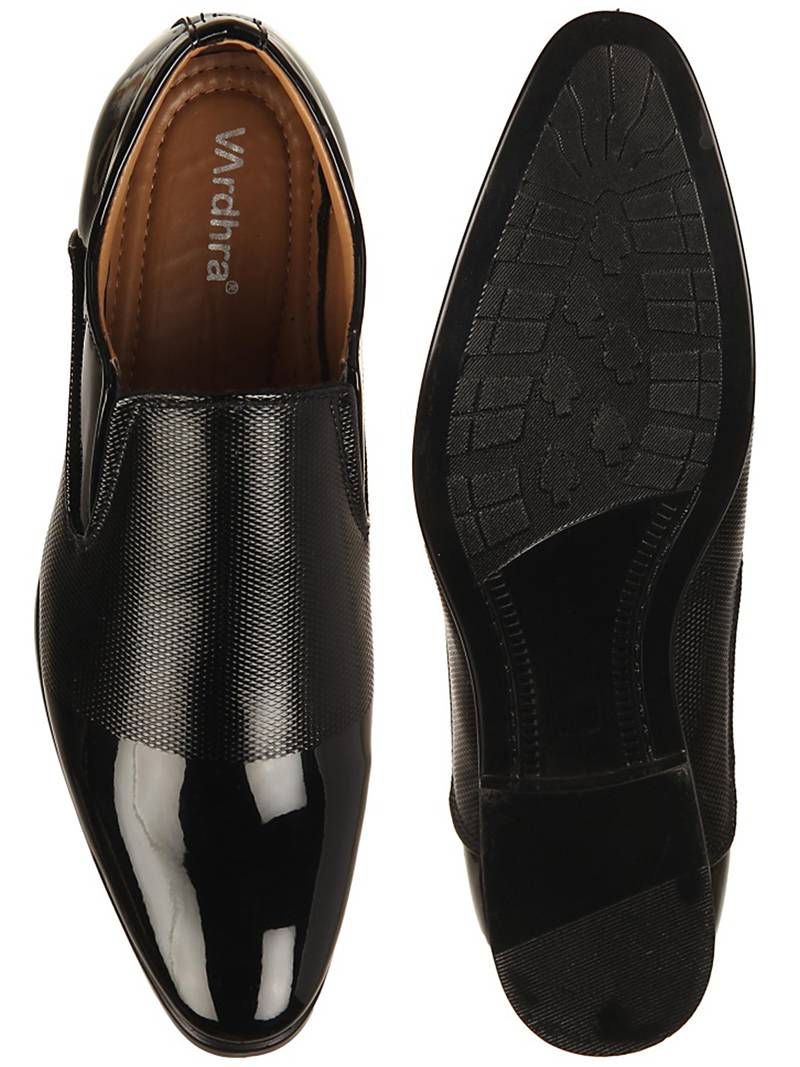 Vardhra Men's Black Synthetic Leather Slip On Formal Shoes