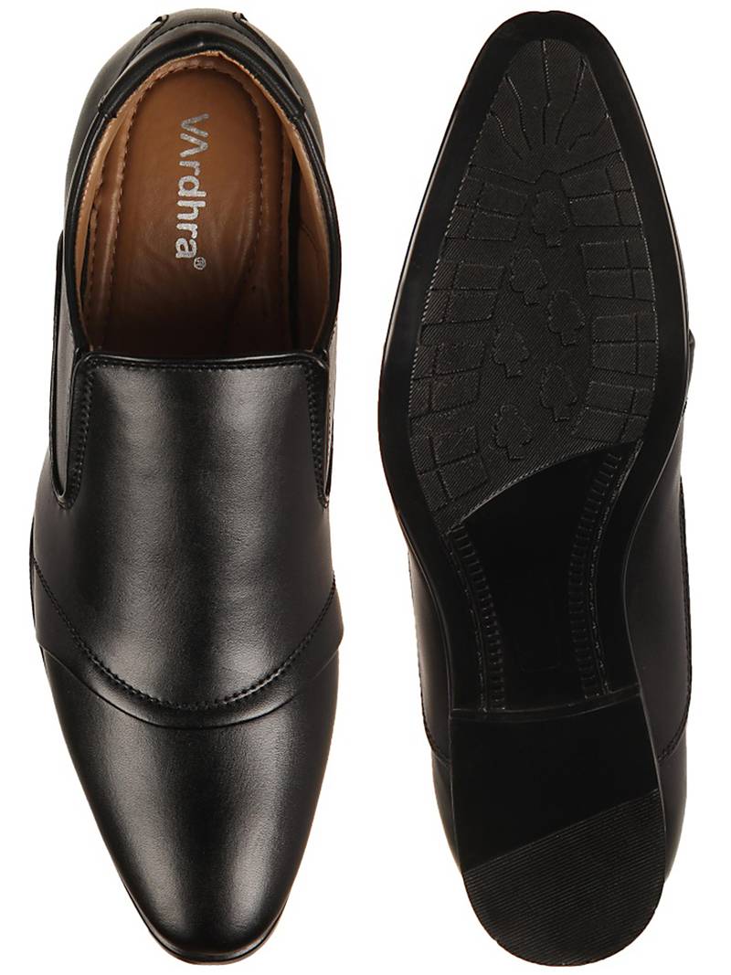 Vardhra Men's Black Synthetic Leather Slip On Formal Shoes
