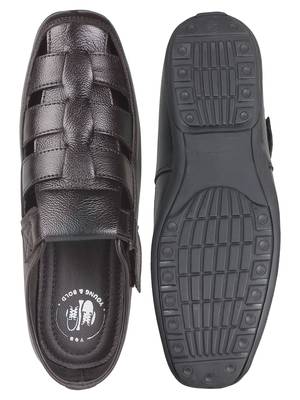 Vardhra Men's Brown Genuine Leather Back Open Fisherman Casual Sandal 4