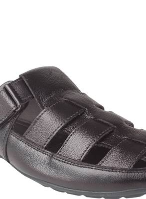Vardhra Men's Brown Genuine Leather Back Open Fisherman Casual Sandal 5