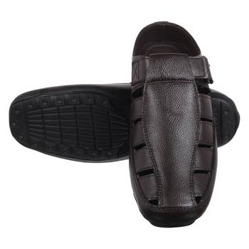 Vardhra Men's Brown Genuine Leather Back Open Fisherman Casual Sandal 5