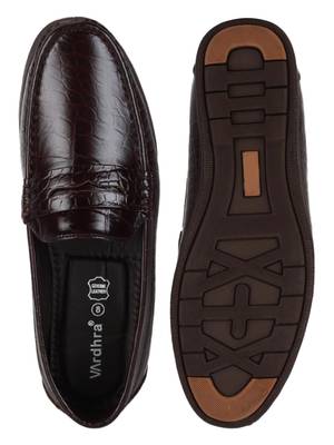 Vardhra Men's Brown Genuine Leather Croco Casual Loafer 4