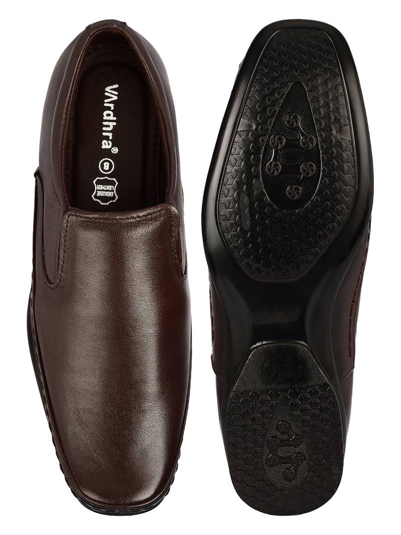 Vardhra Men's Brown Genuine Leather Slip On Formal Shoes