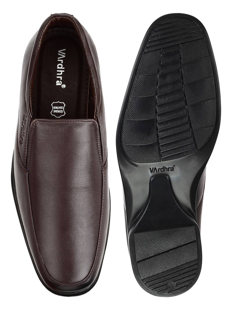 Vardhra Men's Brown Genuine Leather Slip On Formal Shoes