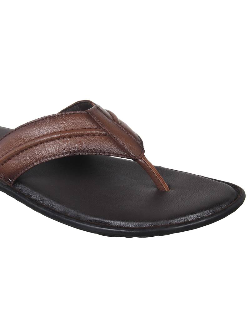 Vardhra Men's Brown Genuine Leather V Shape memory Casual Slipper