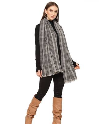Checked / Plaid Black & White Cashmere Scarf 2
