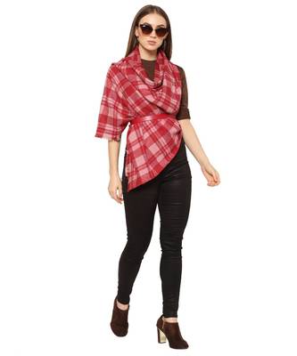 Checked / Plaid Red And White Cashmere Scarf 1