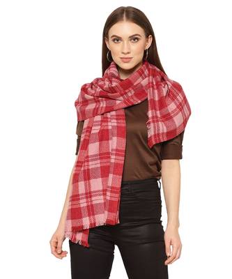 Checked / Plaid Red And White Cashmere Scarf 2