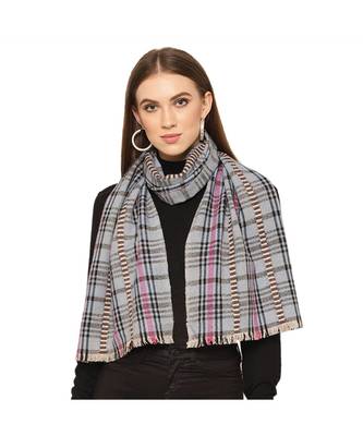 Checked / Plaid Blue & Grey Cashmere Scarf 1