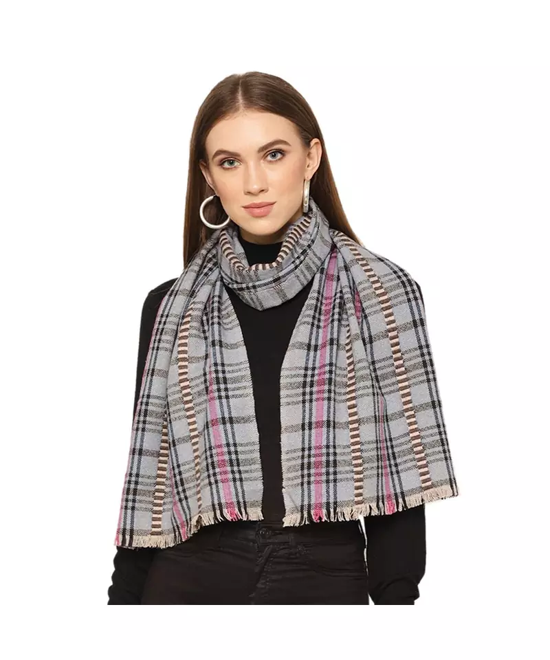CHECKED / PLAID BLUE & GREY CASHMERE SCARF