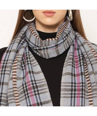 Checked / Plaid Blue & Grey Cashmere Scarf 2