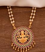 Pearl necklace with Laxmi pendant LONG one gram gold