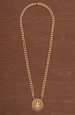 Pearl necklace with Laxmi pendant LONG one gram gold 2