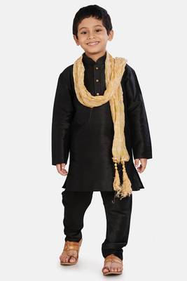 Black plain cotton silk boys-kurta-pyjama 1