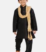 Black plain cotton silk boys-kurta-pyjama