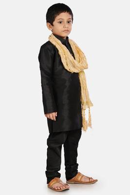 Black plain cotton silk boys-kurta-pyjama 2
