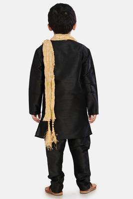 Black plain cotton silk boys-kurta-pyjama 3