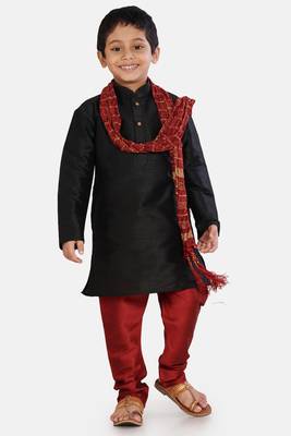 Black plain cotton silk boys-kurta-pyjama 1