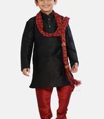 Black plain cotton silk boys-kurta-pyjama