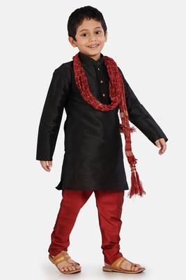 Black plain cotton silk boys-kurta-pyjama 2