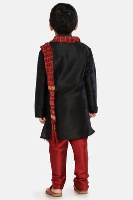 Black plain cotton silk boys-kurta-pyjama 4