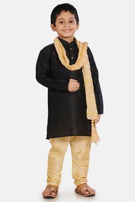 Black plain cotton silk boys-kurta-pyjama 1