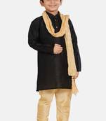 Black plain cotton silk boys-kurta-pyjama