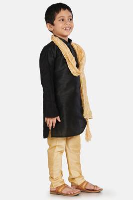 Black plain cotton silk boys-kurta-pyjama 2